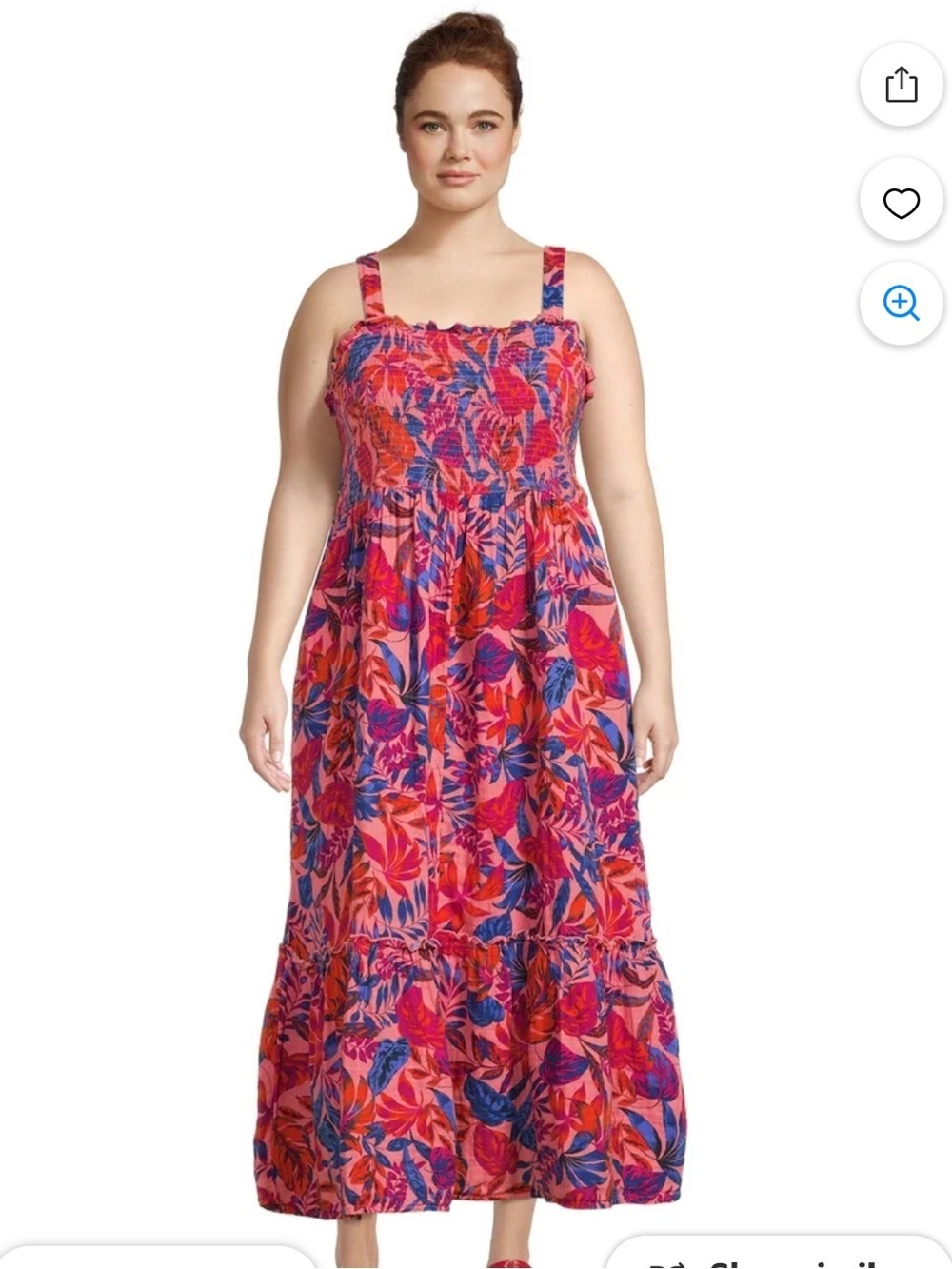 Terra & Sky Women’s Smocked Maxi Dress Plus Size 1X (16-18) Pink Floral Tropical